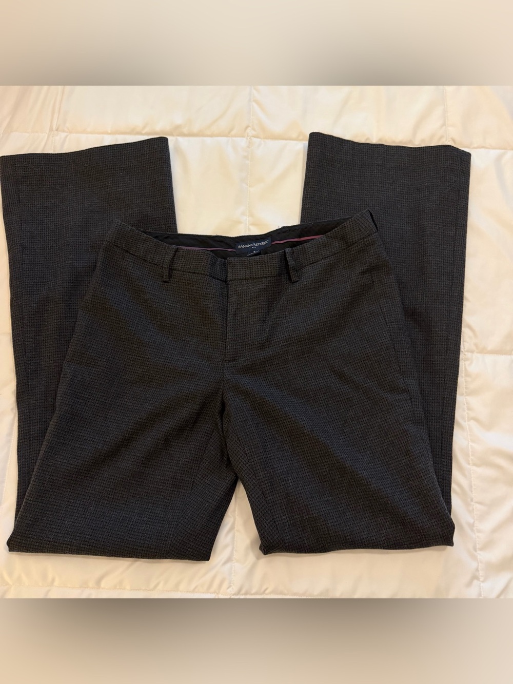 Banana Republic Charcoal Check Textured Dress Pants